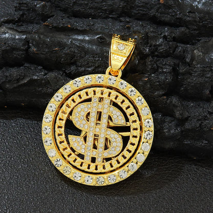 fachgo | Men Hip Hop Big Rotatable US Dollar Money Sign Pendant Necklace 13mm Iced out Cuban Chain Choker Necklace Rap Rock Charm Jewelry