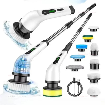 fachgo | 9 in 1 Electric Spin Scrubber Cordless Cleaning Brush Shower Scrubber Adjustable Extension Handle Waterproof For Tub Tile Floor
