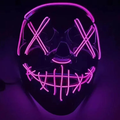 Cosplay Halloween Costume LED Light Up Scary Mask Halloween Mask Face for Man Kids Techwear Mask Lace Face Mask Party Decoration