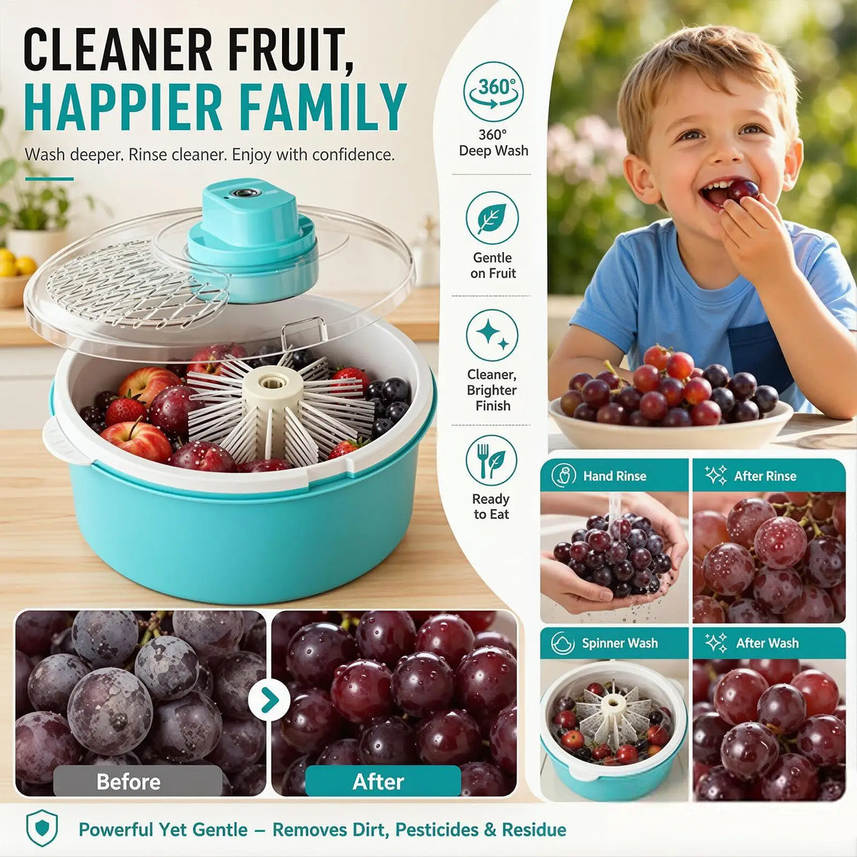 2-in-1 Electric Fruit & Vegetable Washer and Salad Spinner