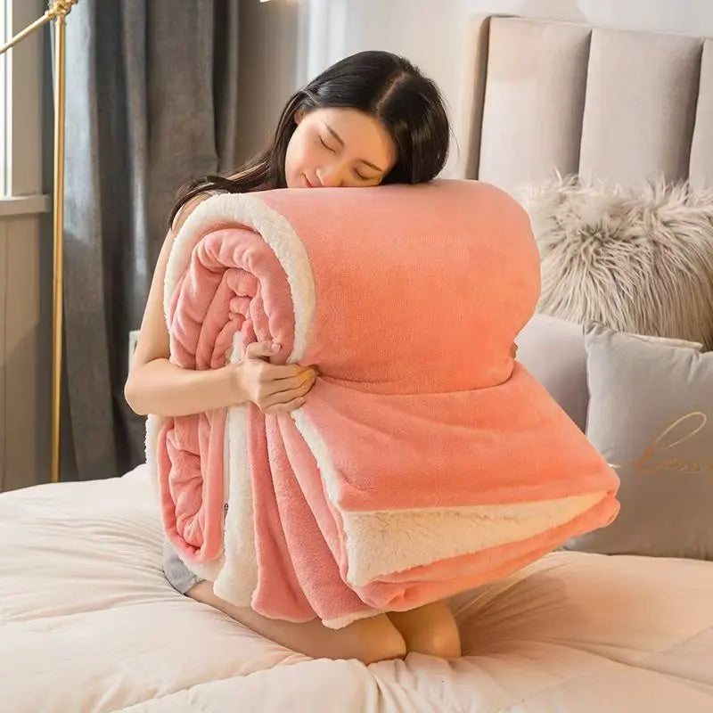 fachgo | Wool Throw Blanket Keep Warm Winter Bed Blankets Double Sided Queen Duvet Cover Camping Double Bed Cover Bedspread On The Bed