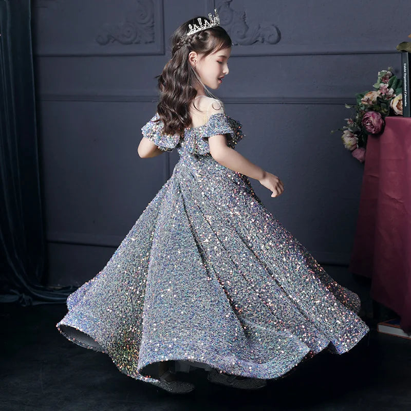 fachgo | Girls Princess Dress Sparkly Sequin Party Gown for Flower Girl Pageant Performance Evening Party 100-160cm