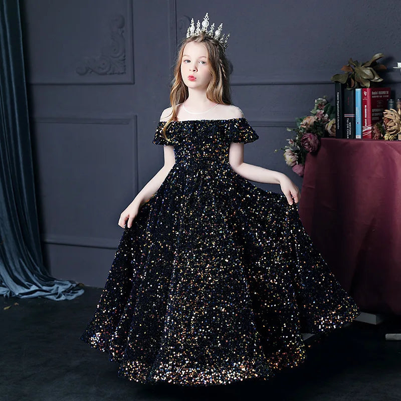 fachgo | Girls Princess Dress Sparkly Sequin Party Gown for Flower Girl Pageant Performance Evening Party 100-160cm