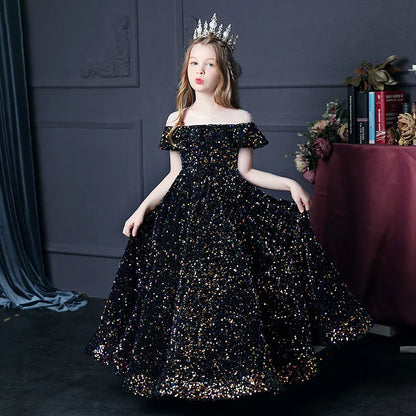 fachgo | Girls Princess Dress Sparkly Sequin Party Gown for Flower Girl Pageant Performance Evening Party 100-160cm
