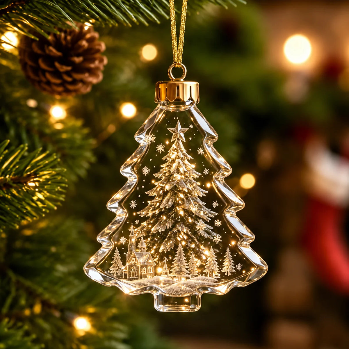 Christmas Tree Ornament Warm Holiday Hanging Decoration Winter Scenery Ornament Acrylic Transparent Acrylic Pendant For Mantel