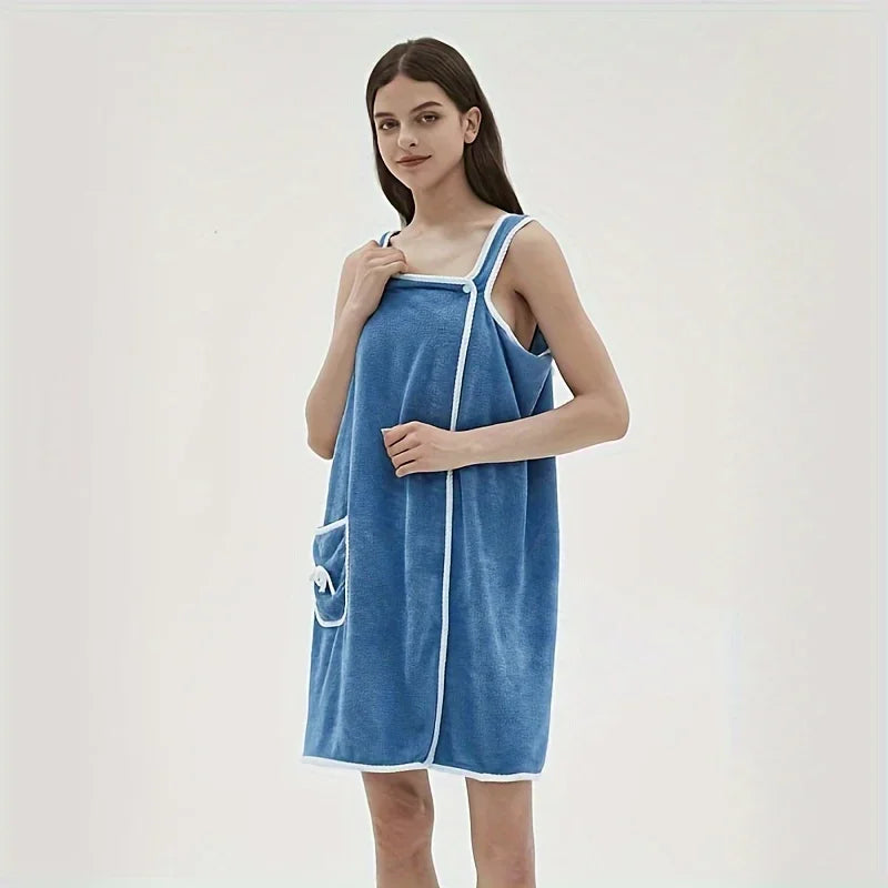fachgo | Bath Towel Household Women Wearable Wrap Adults Absorb Water Polyester Dry Hair Skirt Long Style Bathroom Washable Bathrobe