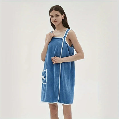fachgo | Bath Towel Household Women Wearable Wrap Adults Absorb Water Polyester Dry Hair Skirt Long Style Bathroom Washable Bathrobe