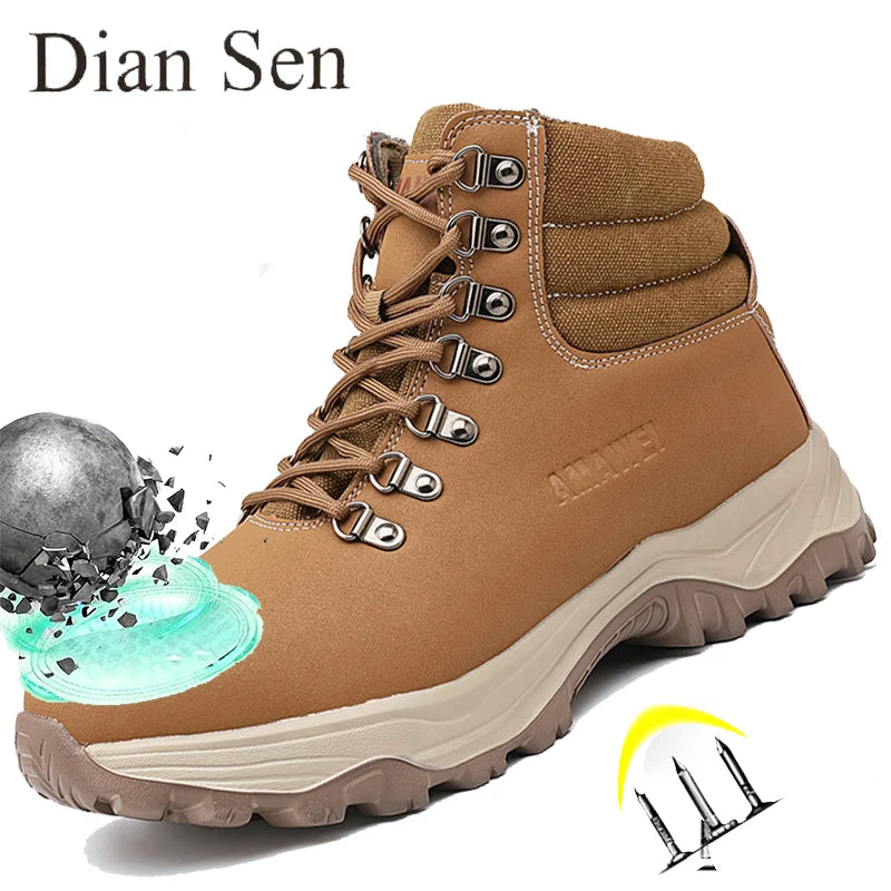Safety Shoes for Men Waterproof Steel Toe Shoes Anti-smash Construction Boot Work Utility Shoes High Top Indestructible Shoes