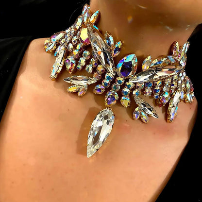 fachgo | Crystal Geometric Necklace & Earrings Set