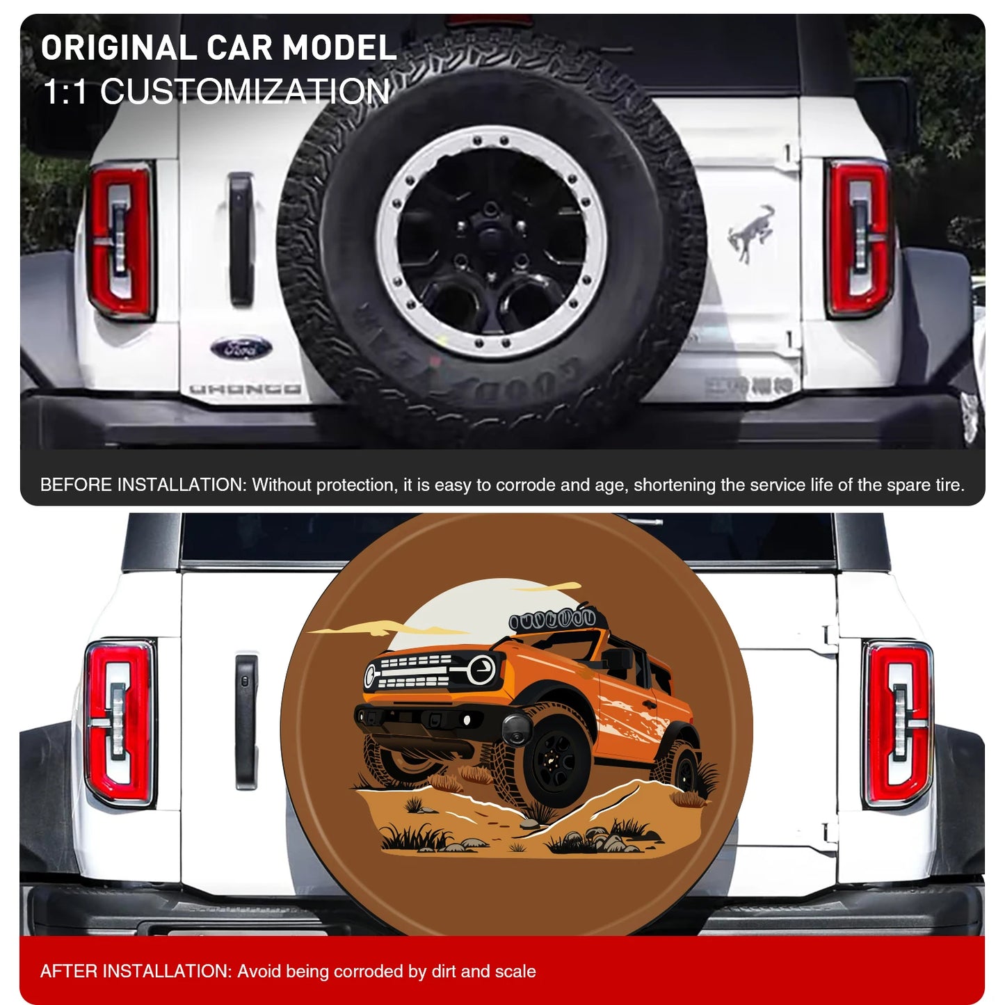 fachgo | LS AUTO Car Exterior Accessories 32 Inches Spare Tire Cover Back Wheel Cover Storage Bag Protector For Ford Bronco 2021 2022