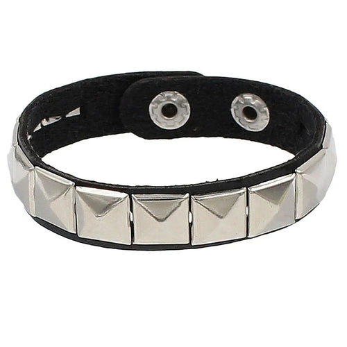 fachgo | 2024 Pu Leather Studded Bracelet Choker Punk Spike Rivets Cuff Black