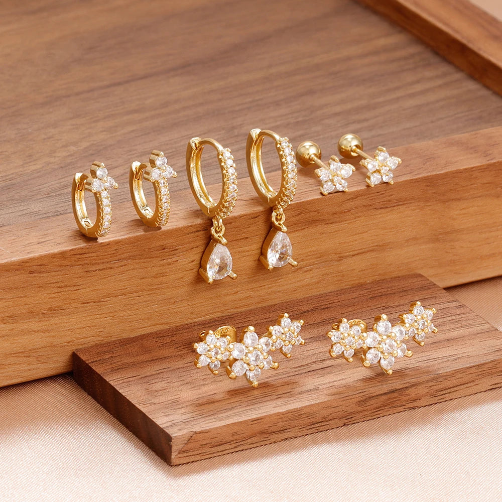 fachgo | 8-Piece Gold-Plated Hoop Earrings Set