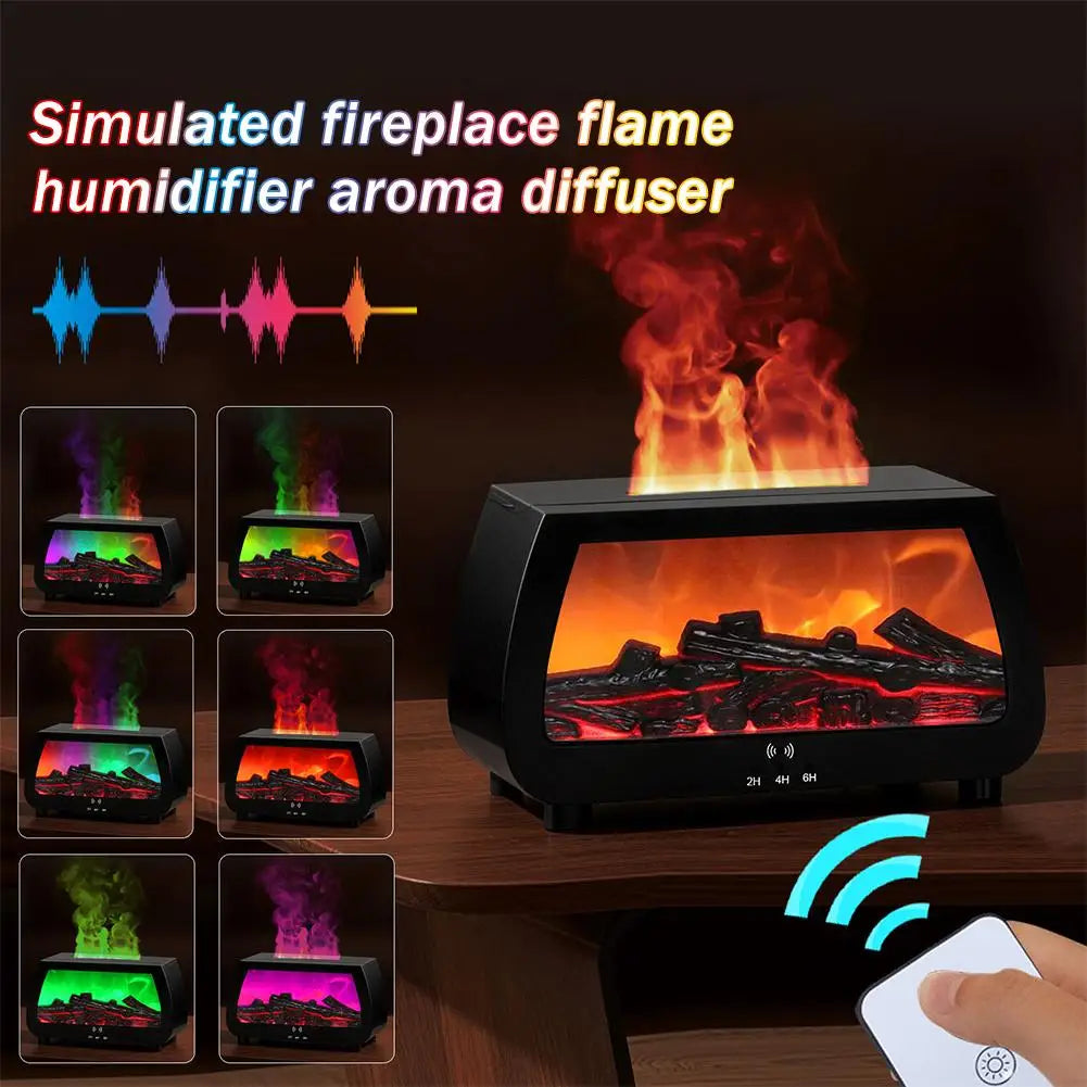 Auto Aroma Diffuser Faux Fireplace Flame Effect Essential Oil Humidifier With Remote Control LED Light Quiet Desktop Diffuser