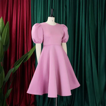 fachgo | Elegant Dresses for Woman 2024 O Neck Short Sleeve High Waisted Pleated Mid Calf Luxury Female Birthday Party Dinner Vestidos