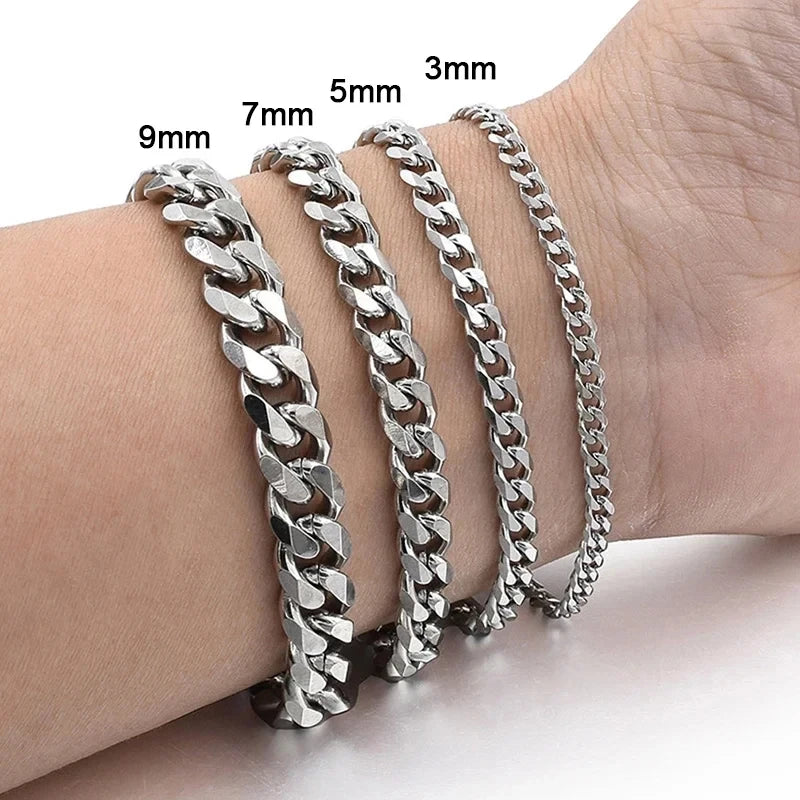fachgo | New Trendy Cuban Chain Men Bracelet Classic Stainless Steel 3/5/7/9mm
