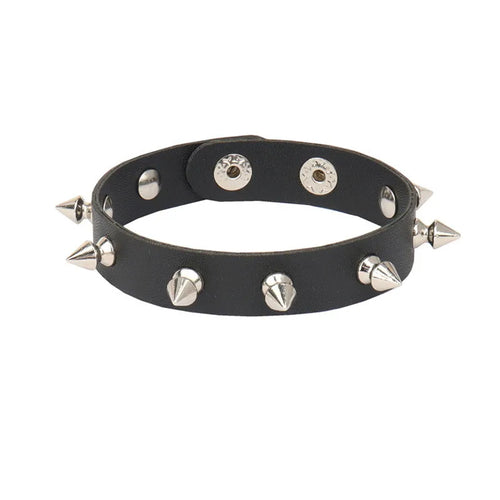 fachgo | 2024 Pu Leather Studded Bracelet Choker Punk Spike Rivets Cuff Black