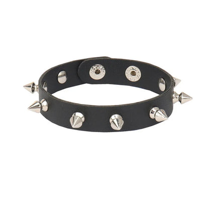 fachgo | 2024 Pu Leather Studded Bracelet Choker Punk Spike Rivets Cuff Black