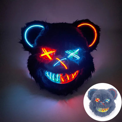 Halloween Light Up Horror Animal Mask LED Luminous Bloody Bear Mask Flashing Neon Cosplay Scary Masquerade Party Mask Supplies