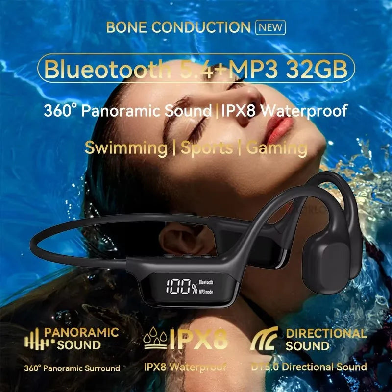 fachgo | Xiaomi Bone Conduction Earphone Wireless Open Headset Bluetooth 5.3 IPX8 Swimming Bluetooth Headphones 32GB MP3 Sports Earbuds