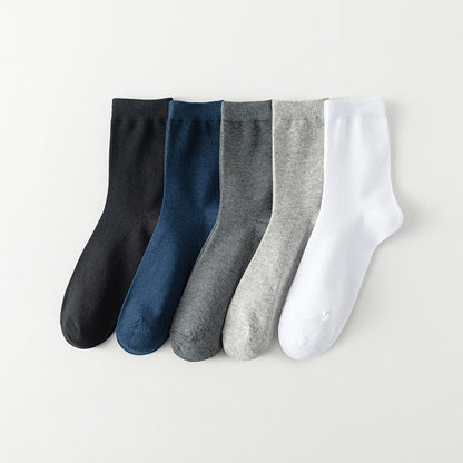 fachgo | 10 Pairs New Men's Cotton Socks Black Business Men Socks Soft Breathable Autumn Spring for Male White US6-10