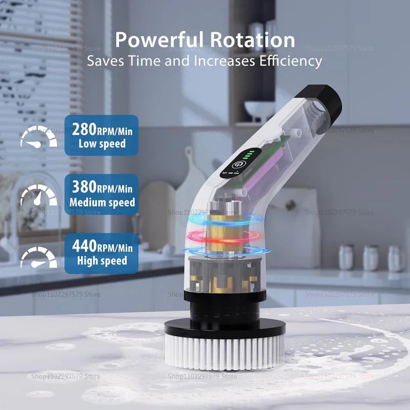 fachgo | 9 in 1 Electric Spin Scrubber Cordless Cleaning Brush Shower Scrubber Adjustable Extension Handle Waterproof For Tub Tile Floor