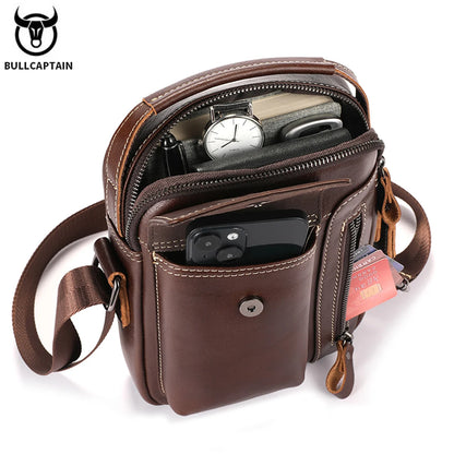 fachgo | BULLCAPTAIN Casual Fashion Men's Messenger Bag's Business Portable Handbag Man Leather Shoulder Bag Mobile 6.5'' Phone Bags