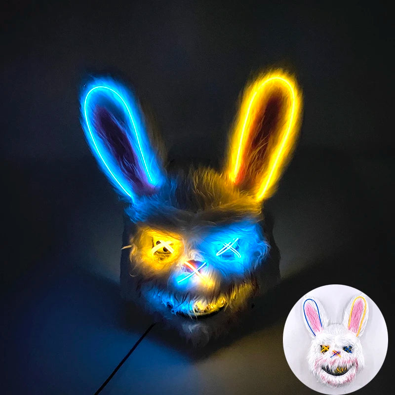 Halloween Light Up Horror Animal Mask LED Luminous Bloody Bear Mask Flashing Neon Cosplay Scary Masquerade Party Mask Supplies