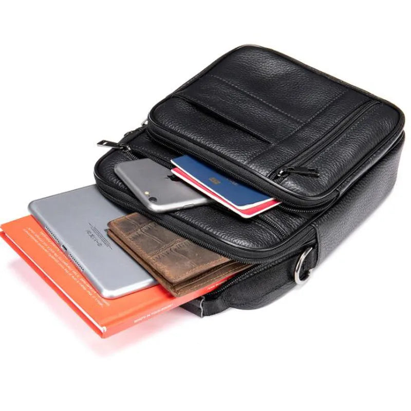 fachgo | Men's Natural Leather Handbag For Tablet Male Genuine Leather Shoulder Bag Small Men Travel Messenger Crossbody Bags Tote