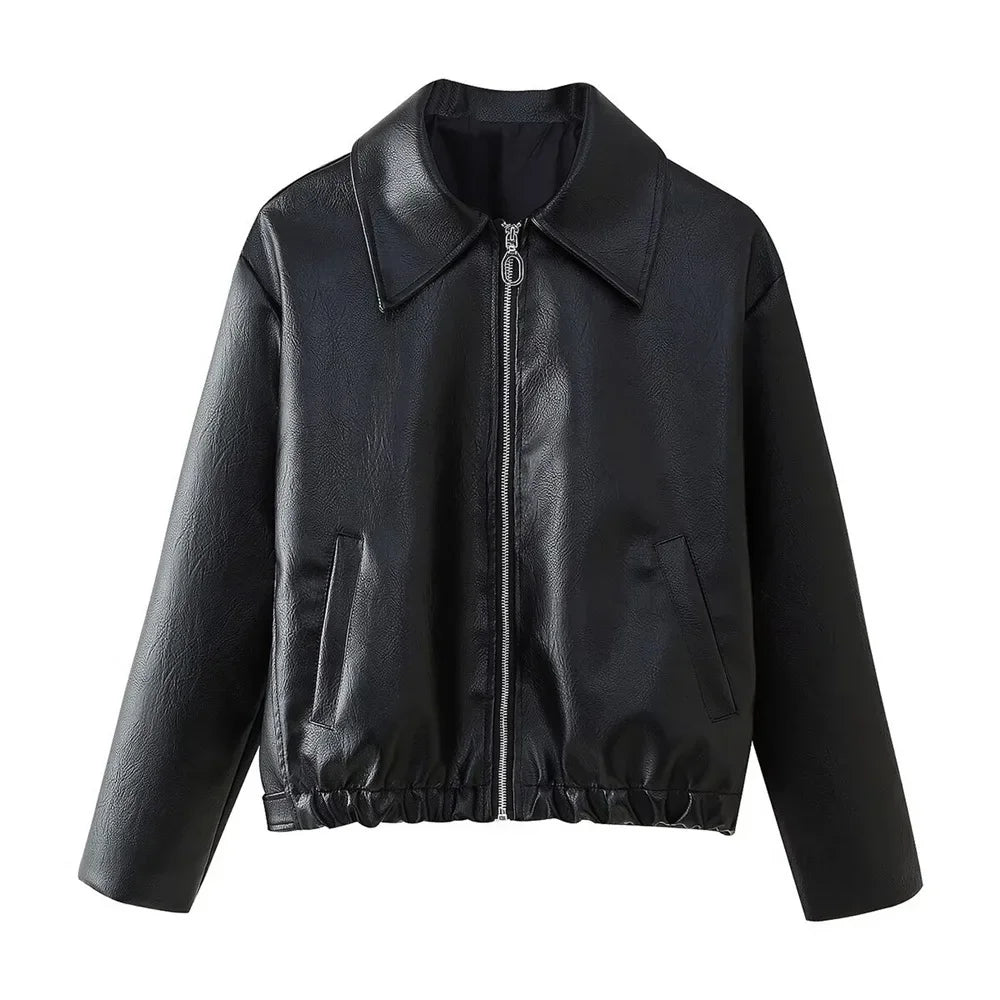 fachgo | Women’s PU Leather Bomber Jacket