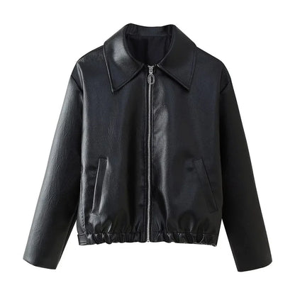 fachgo | Women’s PU Leather Bomber Jacket