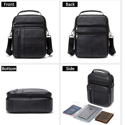 fachgo | Men's Natural Leather Handbag For Tablet Male Genuine Leather Shoulder Bag Small Men Travel Messenger Crossbody Bags Tote