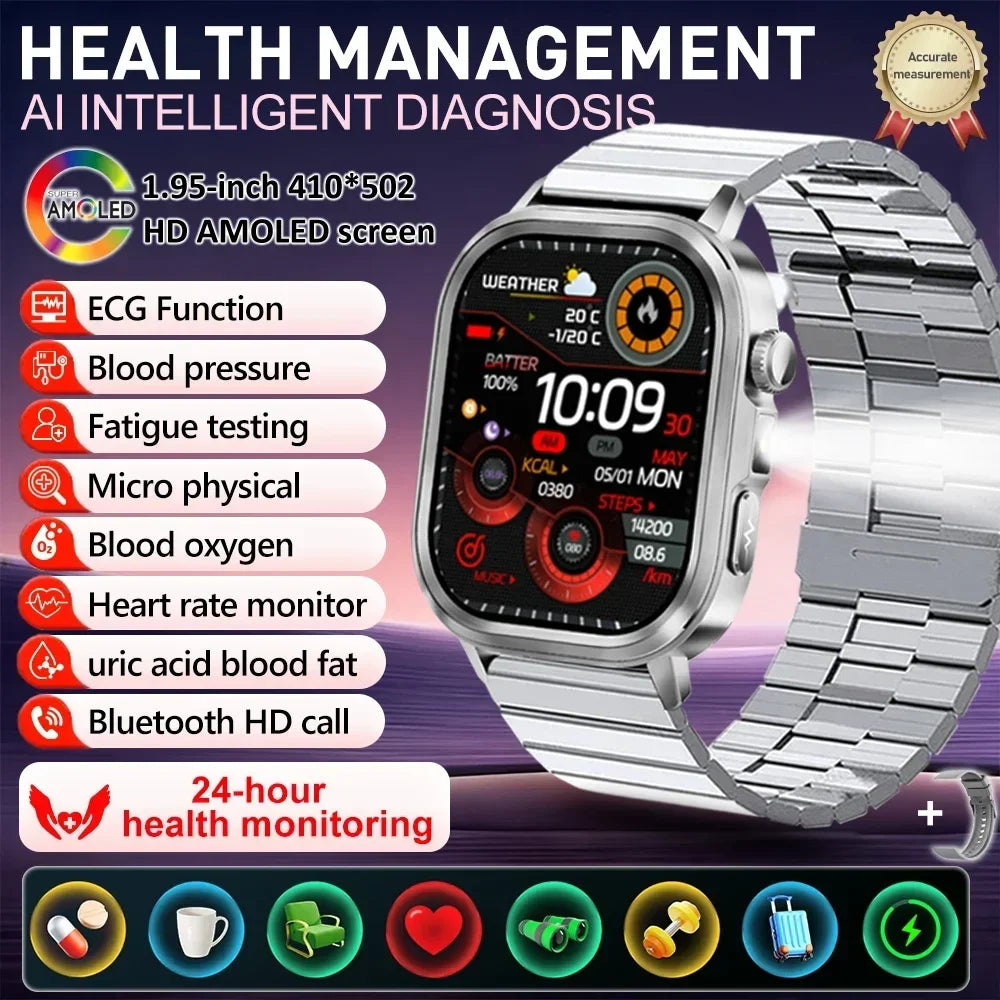 fachgo | New Accurate Blood Pressure Smart Watch Uric Acid ECG+PPG Blood Oxygen Body Analysis Body Fat LED Flashlight smart watches 2025