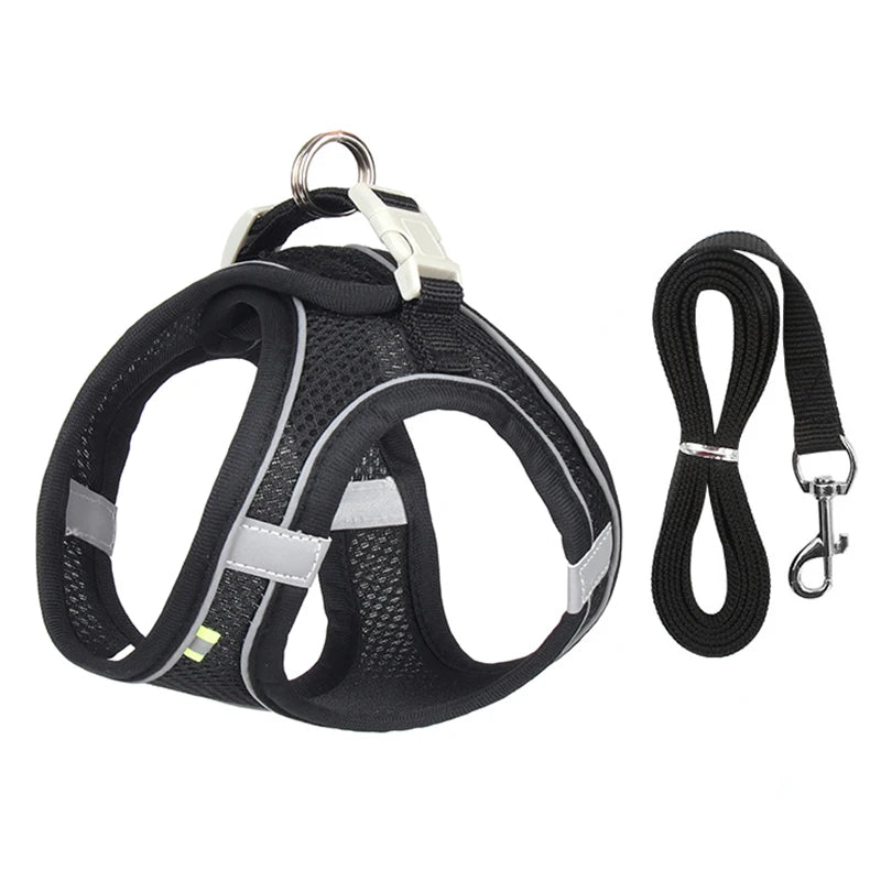 fachgo | Dog Harness Leash Set for Small Dogs Adjustable Puppy Cat Harness Vest French Bulldog Chihuahua Pug Outdoor Walking Lead Leash