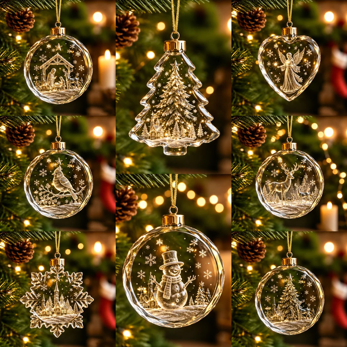 Christmas Tree Ornament Warm Holiday Hanging Decoration Winter Scenery Ornament Acrylic Transparent Acrylic Pendant For Mantel