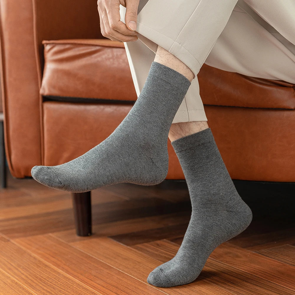 fachgo | 10 Pairs New Men's Cotton Socks Black Business Men Socks Soft Breathable Autumn Spring for Male White US6-10