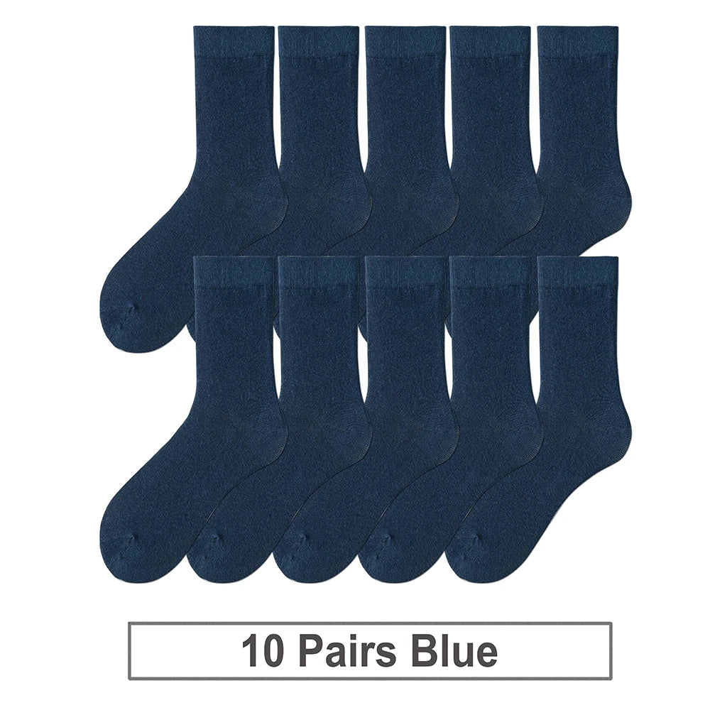 fachgo | 10 Pairs New Men's Cotton Socks Black Business Men Socks Soft Breathable Autumn Spring for Male White US6-10