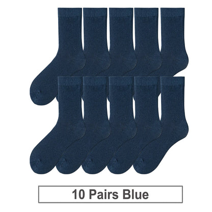 fachgo | 10 Pairs New Men's Cotton Socks Black Business Men Socks Soft Breathable Autumn Spring for Male White US6-10