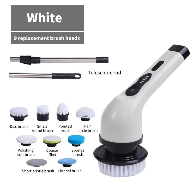 fachgo | 9 in 1 Electric Spin Scrubber Cordless Cleaning Brush Shower Scrubber Adjustable Extension Handle Waterproof For Tub Tile Floor