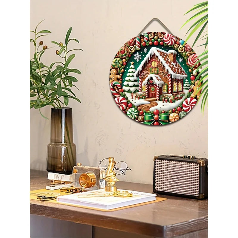 fachgo | Christmas Wooden Decorations2DRelief Snow House Gingerbread Man Candy Garland Sign For Courtyard Balcony Door Outdoor Home Decor