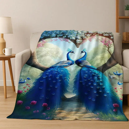 3D Colorful Peacock Romantic Birds Dream Flannel Blanket,Cozy Soft Throw Blanket for Home Bedroom Bed Sofa Picnic Cover Gift Kid