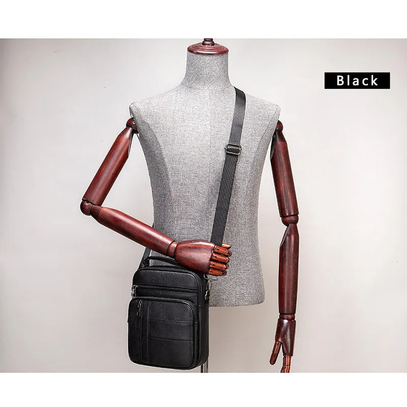 fachgo | Men's Natural Leather Handbag For Tablet Male Genuine Leather Shoulder Bag Small Men Travel Messenger Crossbody Bags Tote