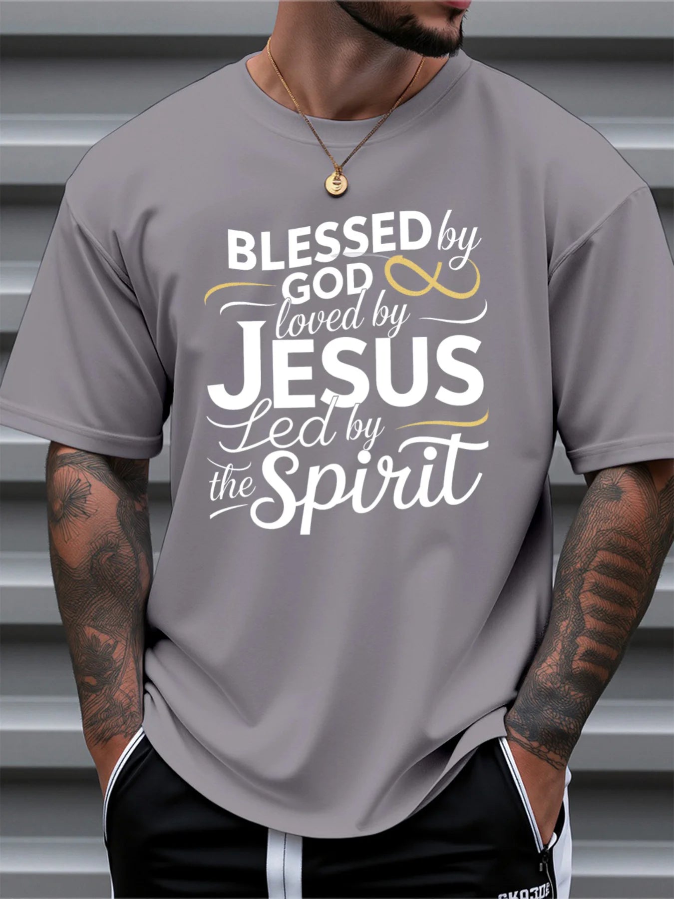 fachgo | T Shirt For Man 100% Cotton Summer Blessed by God Loved by Jesus Casual Slim Fit Round Neck Short Sleeved T-shirt Top