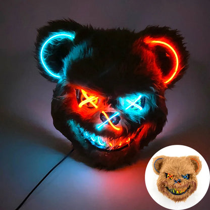 Halloween Light Up Horror Animal Mask LED Luminous Bloody Bear Mask Flashing Neon Cosplay Scary Masquerade Party Mask Supplies