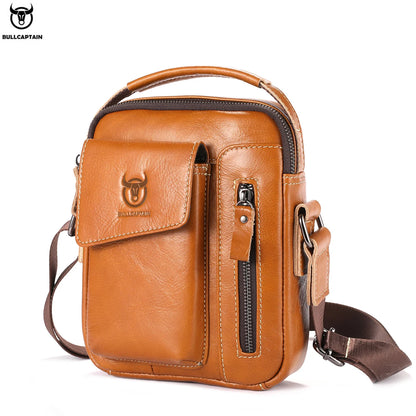 fachgo | BULLCAPTAIN Casual Fashion Men's Messenger Bag's Business Portable Handbag Man Leather Shoulder Bag Mobile 6.5'' Phone Bags