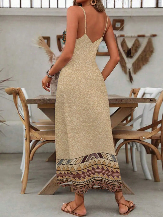 fachgo | Women's Fashion Western Ethnic Print Casual Suspender Dress