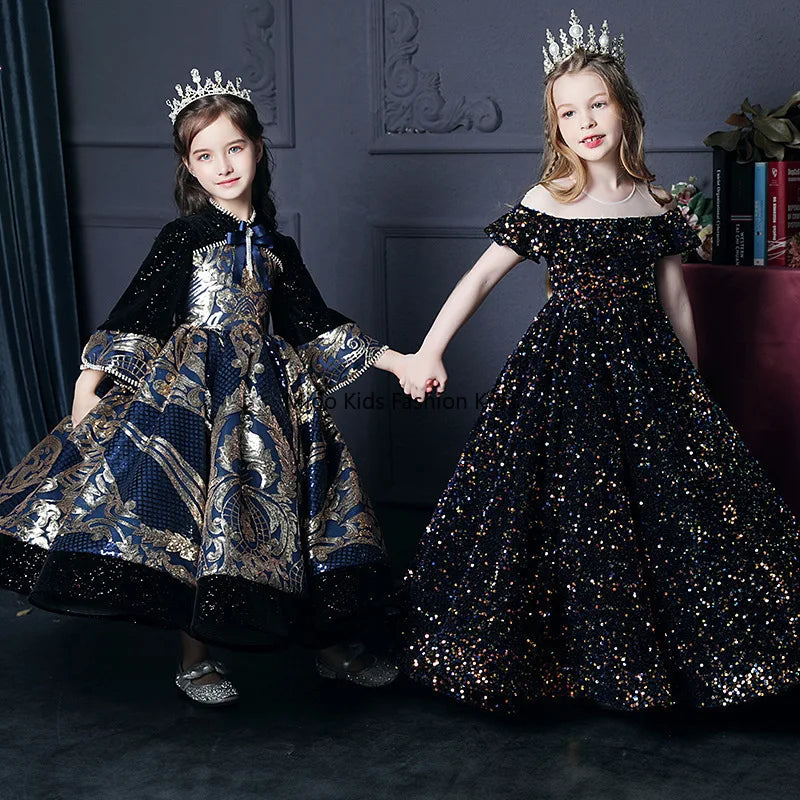 fachgo | Girls Princess Dress Sparkly Sequin Party Gown for Flower Girl Pageant Performance Evening Party 100-160cm
