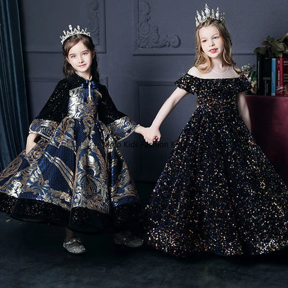 fachgo | Girls Princess Dress Sparkly Sequin Party Gown for Flower Girl Pageant Performance Evening Party 100-160cm