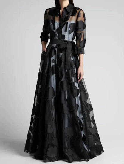 fachgo | Elegant Jacquard Mesh Maxi Dress for Women