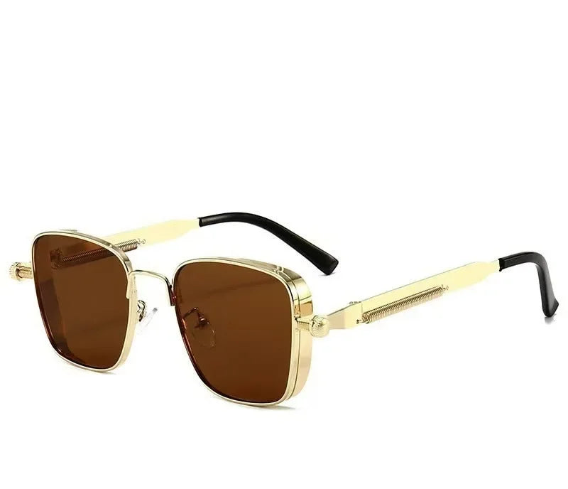 fachgo | Men Driving Sunglasses Vintage Steampunk Square Sunglasses Metal Frame with Spring Hinges Women Eyepiece Trendy Driver 2028