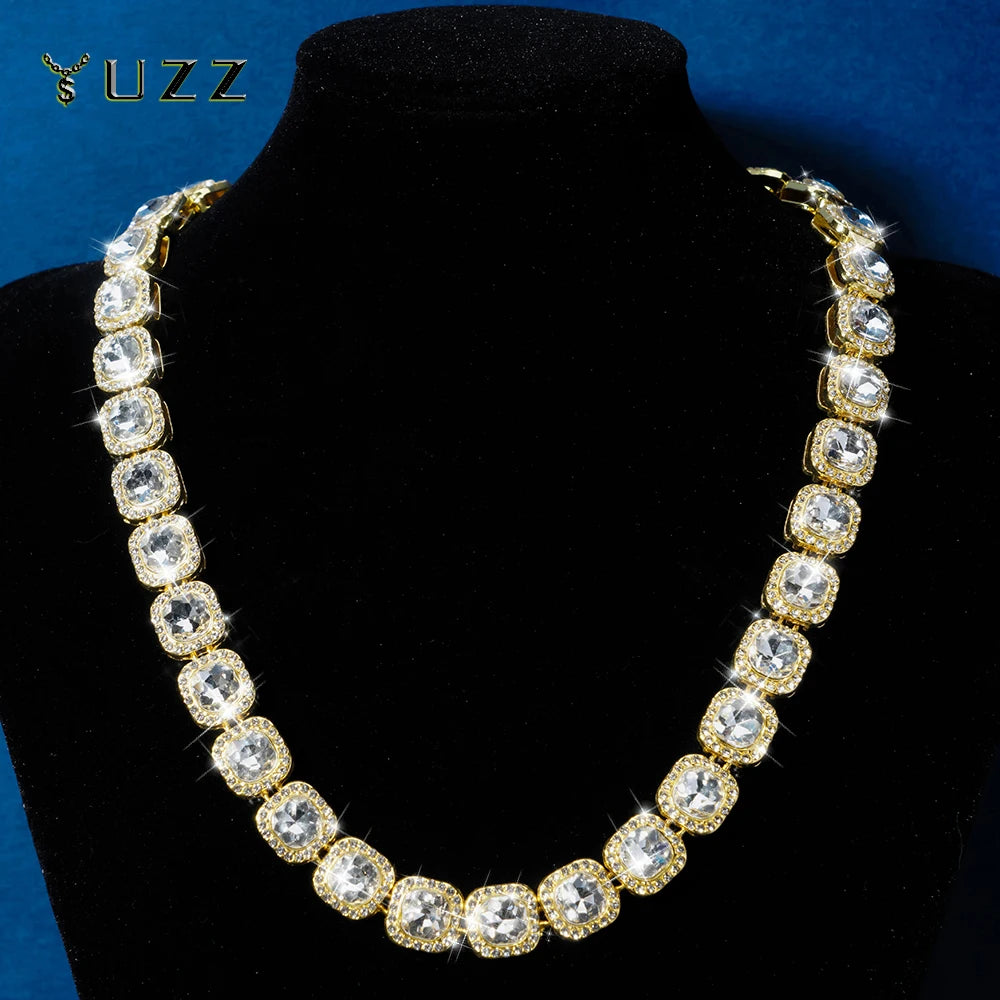 fachgo | Luxury Paved Crystal Heart 13mm Cuban Link Chain Necklace for Women Hip Hop Iced Out Round Square Tennis Chain Bracelet Jewelry